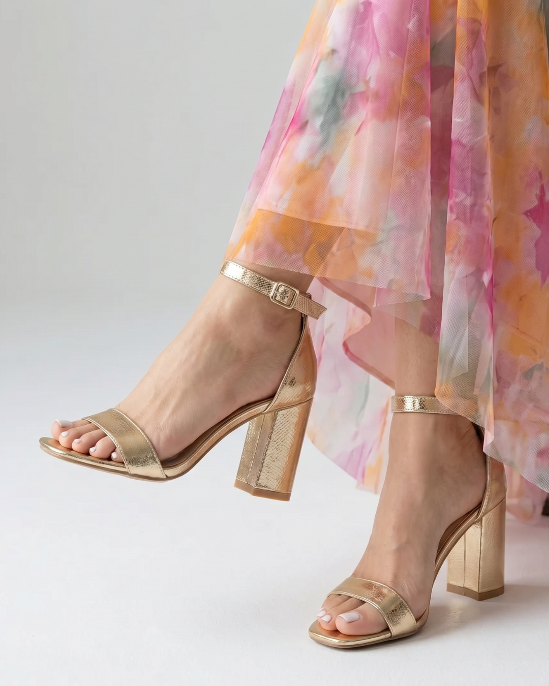 Calista | Metallic Ankle Strap Block Heels