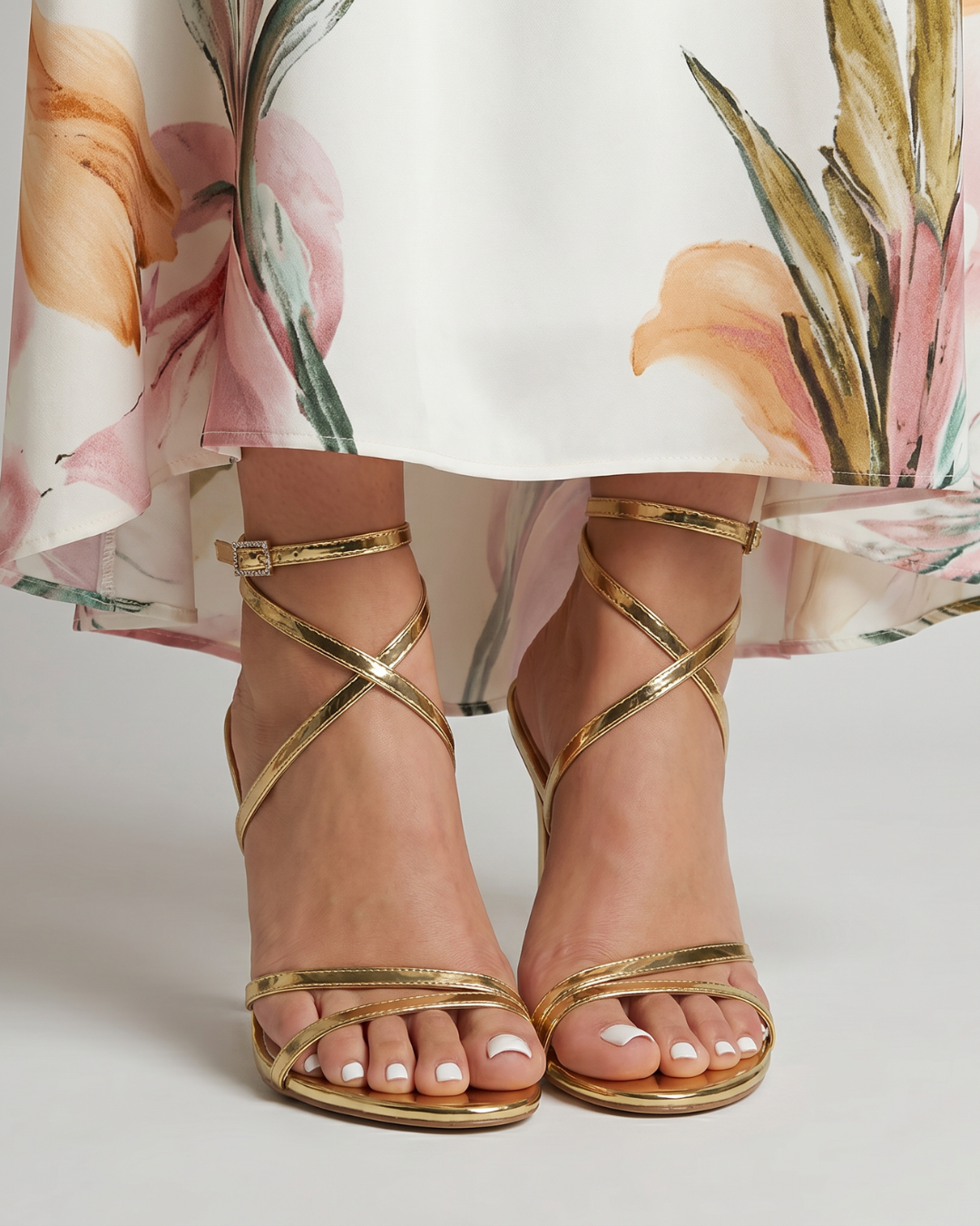 Isolde | Metallic Wrap Strap Stiletto Heels