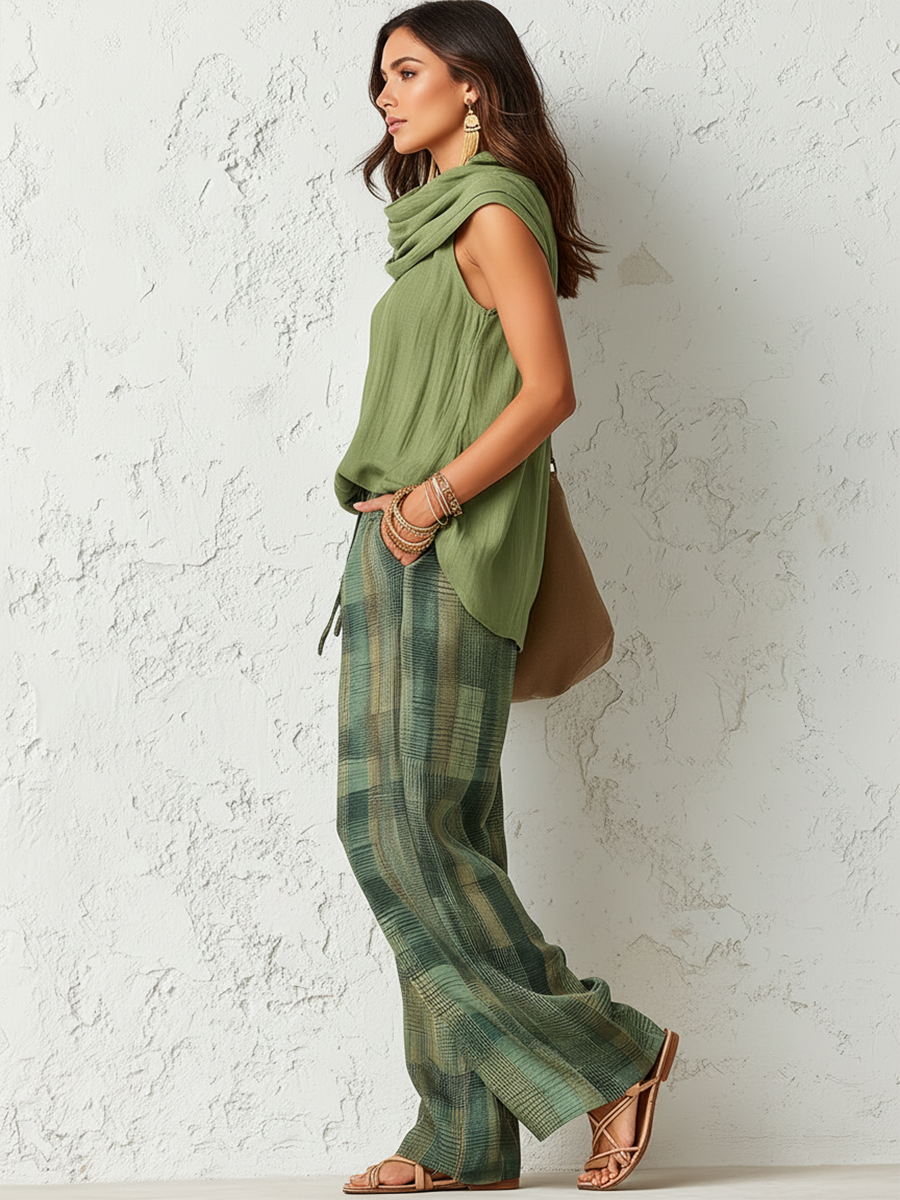 Runa™ | Sleeveless Top And Plaid Trousers Set