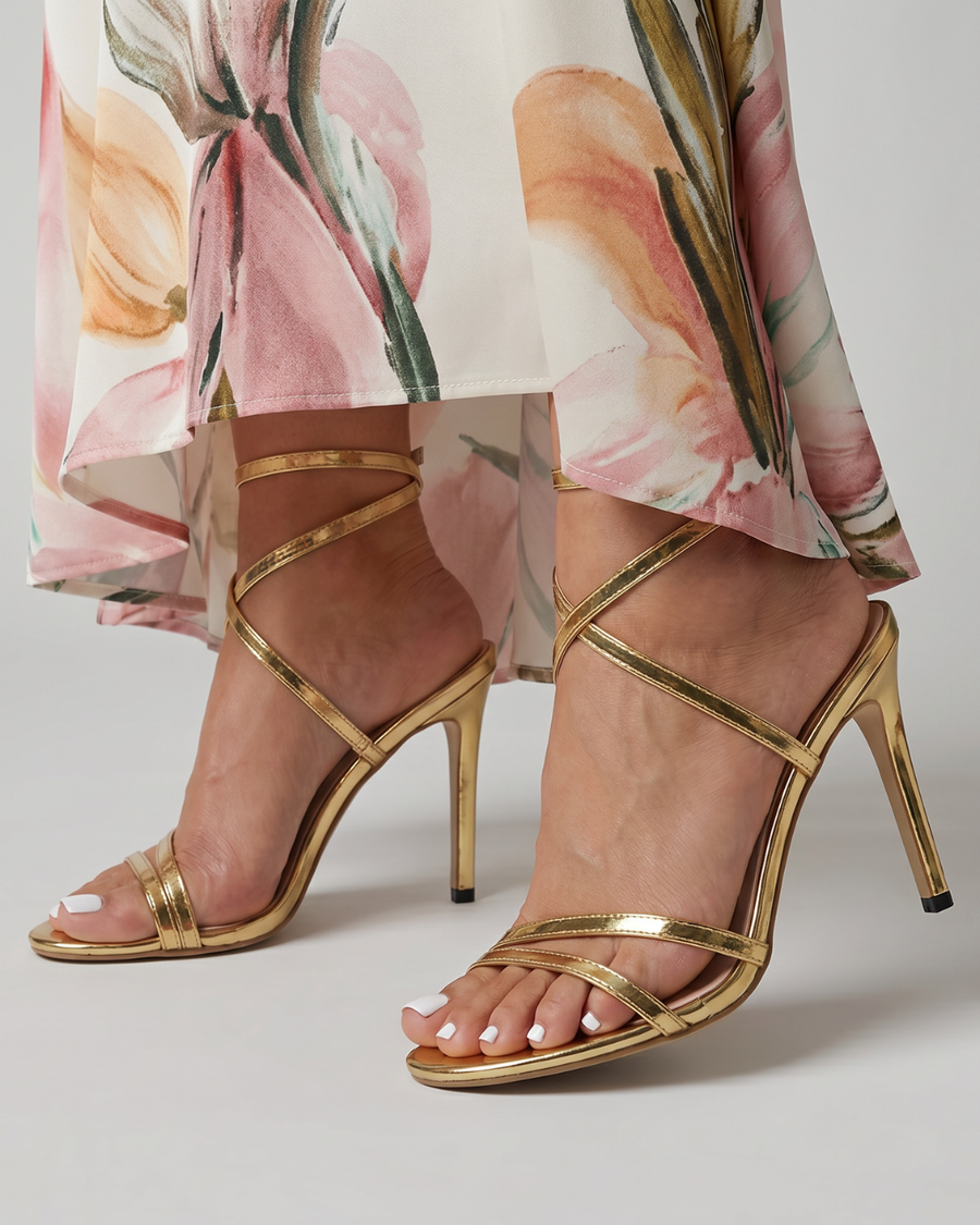 Isolde | Metallic Wrap Strap Stiletto Heels
