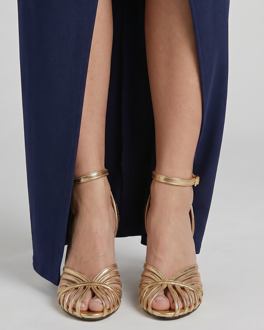 Sabine | Metallic Strappy Pointed Toe Heels