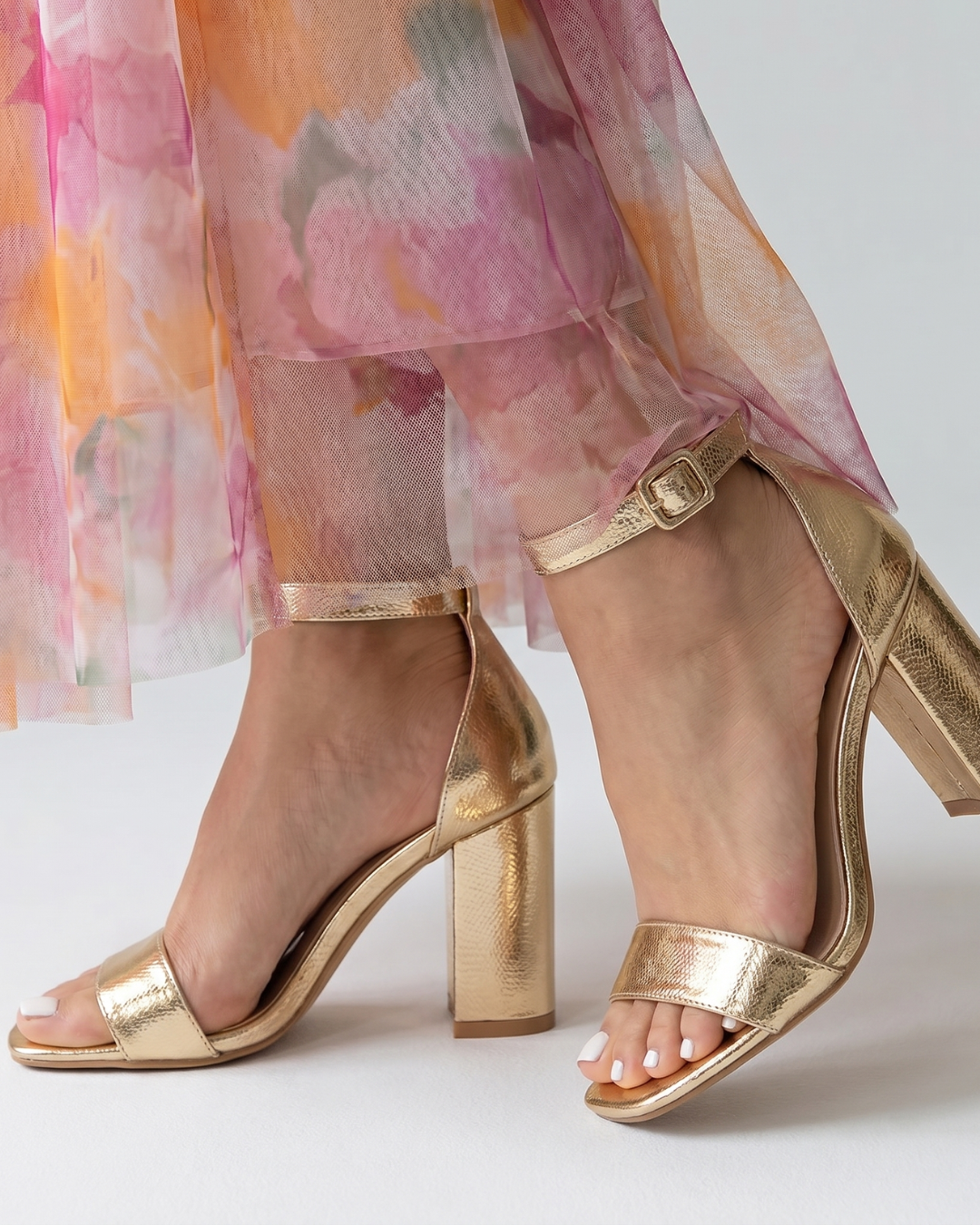 Calista | Metallic Ankle Strap Block Heels