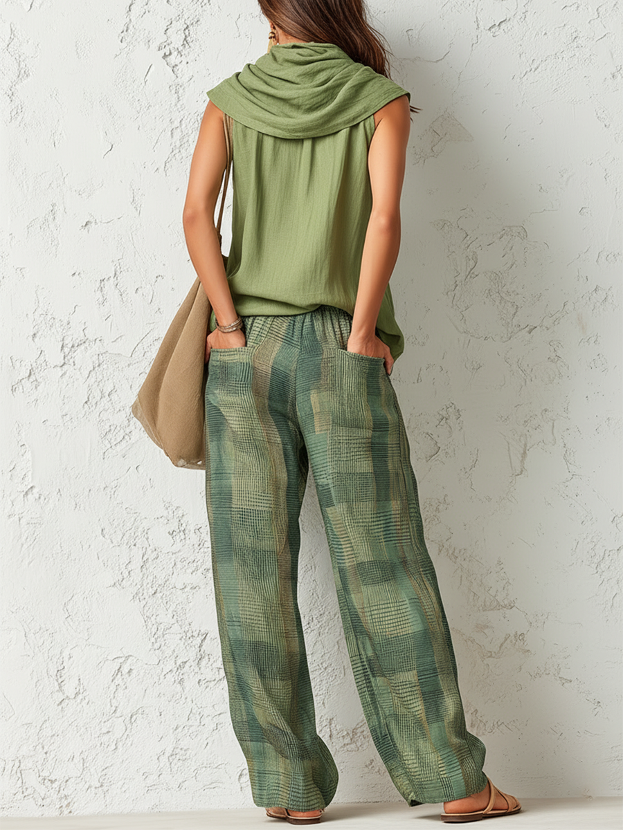 Runa™ | Sleeveless Top And Plaid Trousers Set