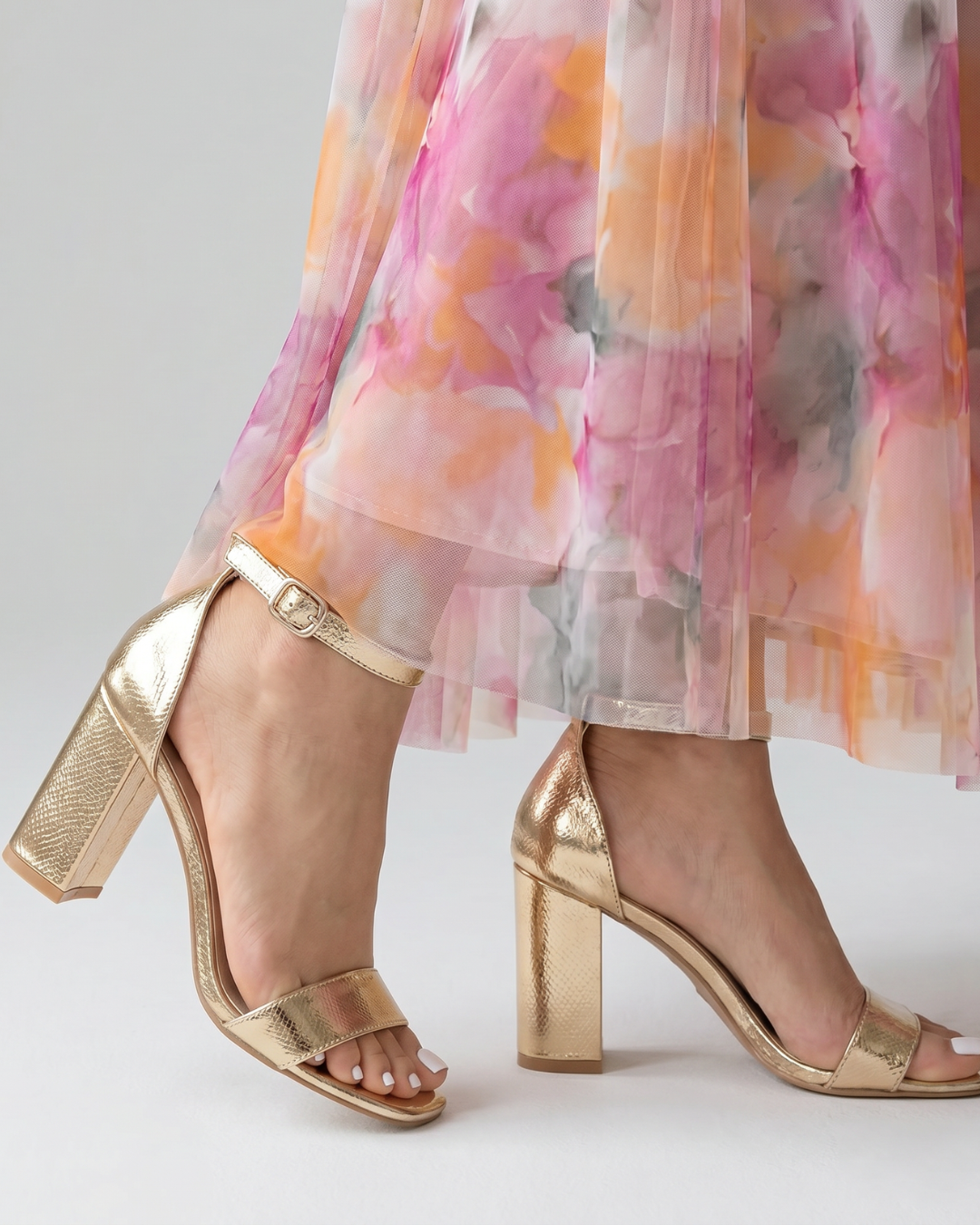 Calista | Metallic Ankle Strap Block Heels