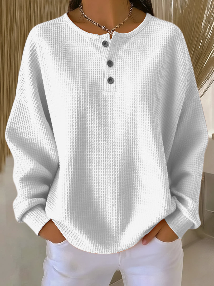 Claire | Cozy Waffle Henley Sweatshirt