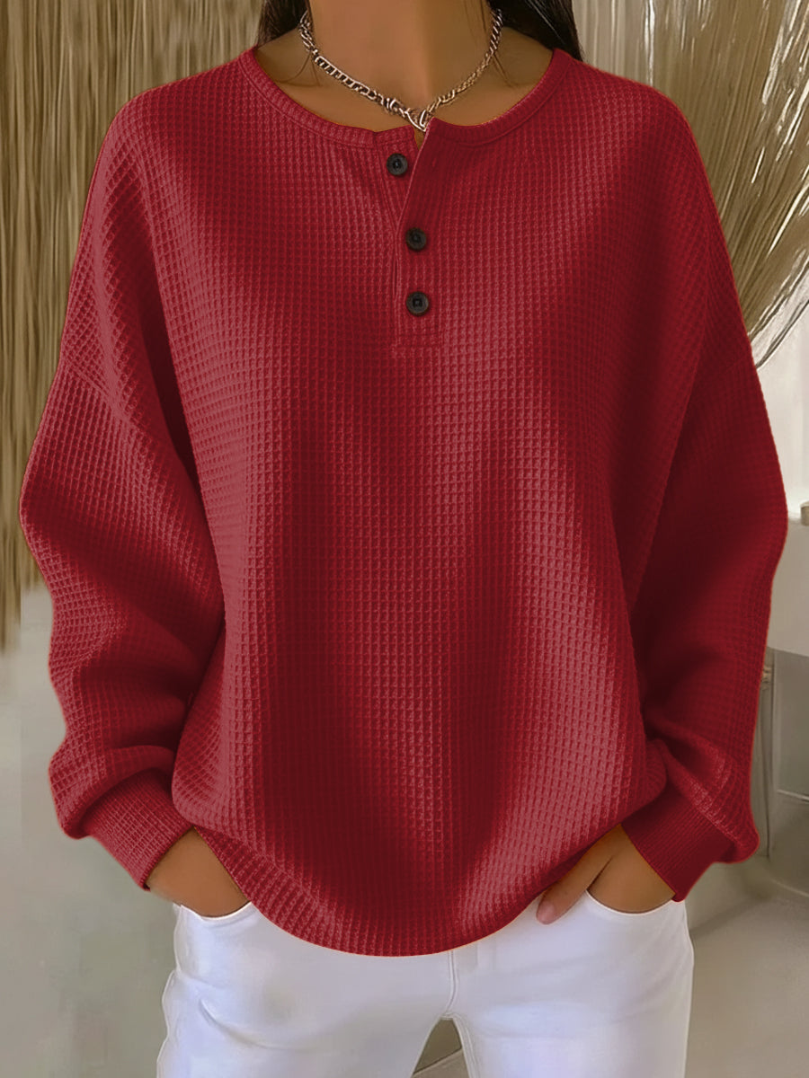Claire | Cozy Waffle Henley Sweatshirt