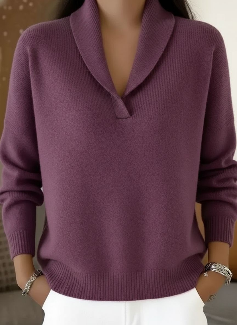 Claire | Ribbed V-Neck Pullover Sweater