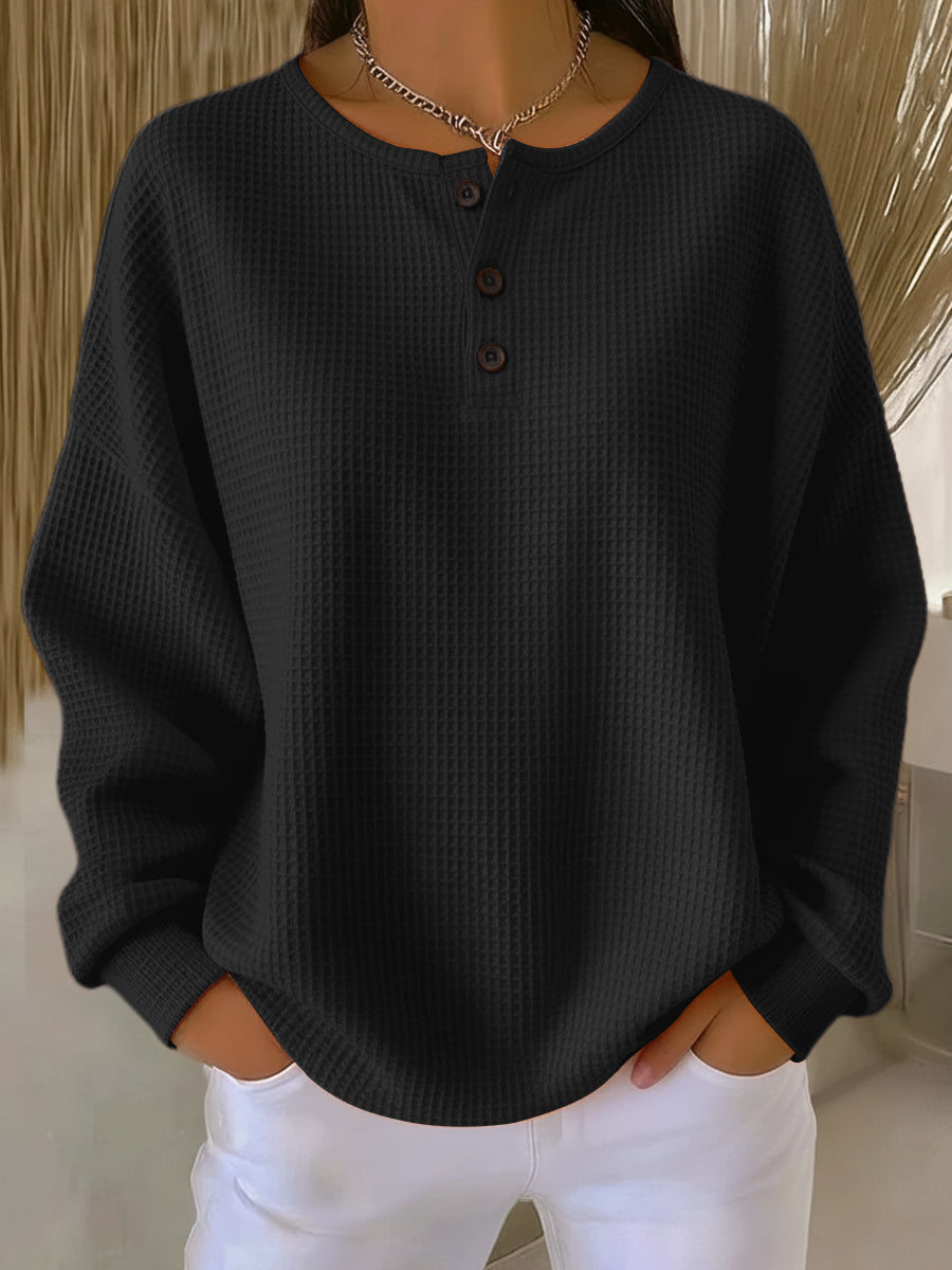 Claire | Cozy Waffle Henley Sweatshirt