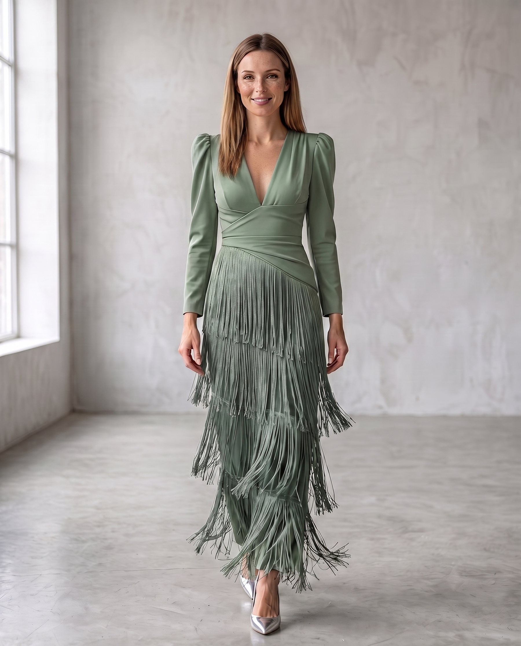 Claire | Elegant dress with fringe sleeves