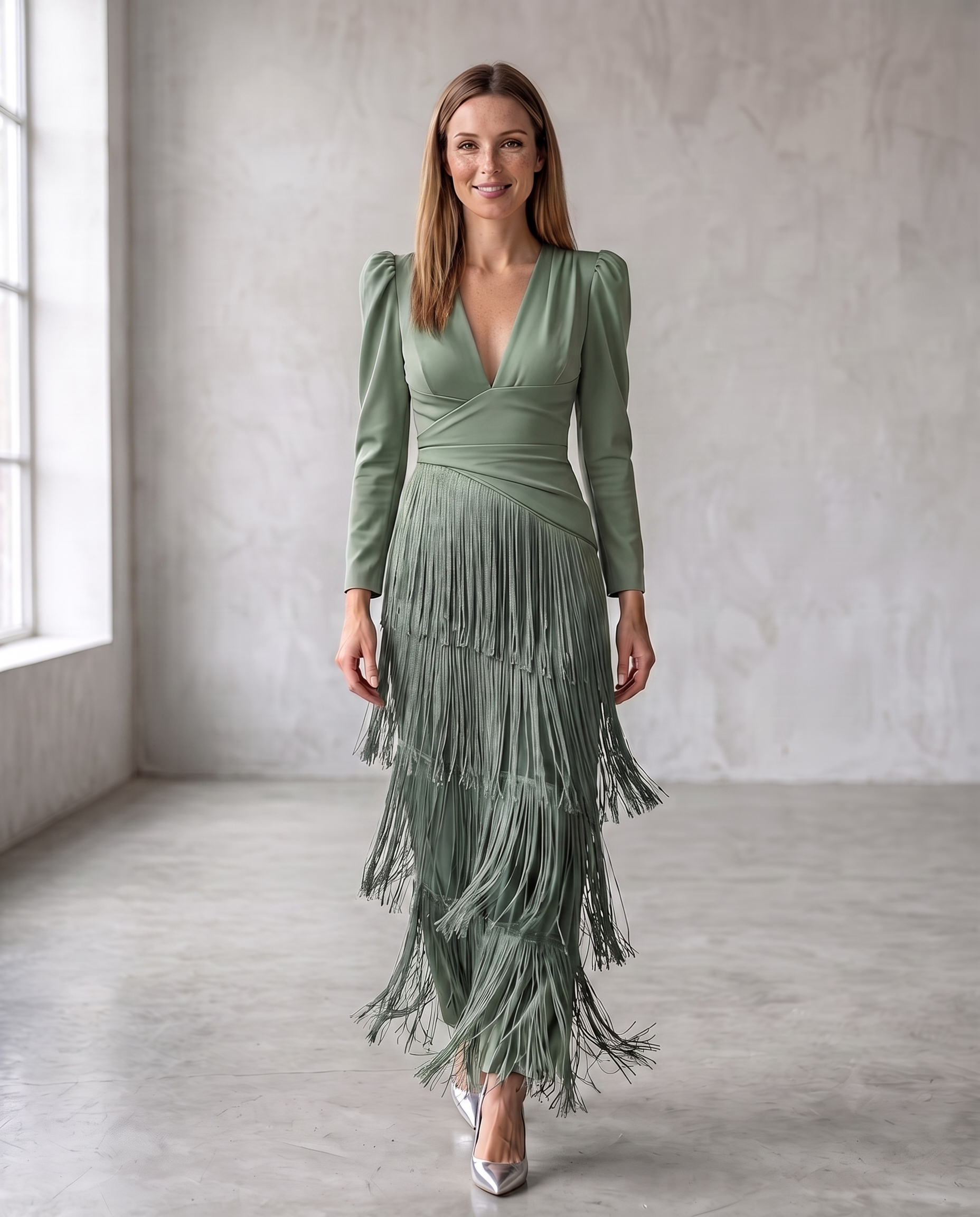 Claire | Elegant dress with fringe sleeves