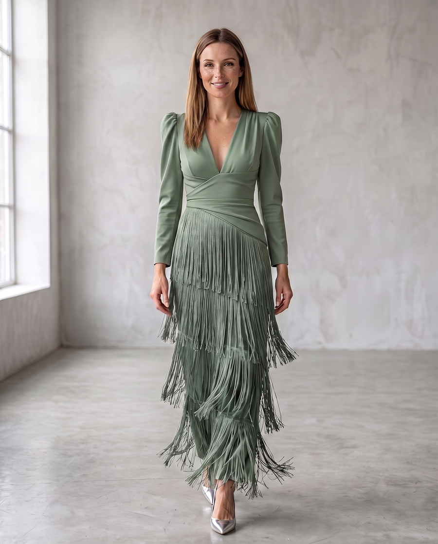Claire | Elegant dress with fringe sleeves