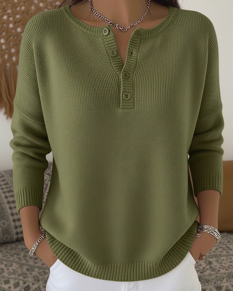 Claire | Henley Button-Up Knit Sweater