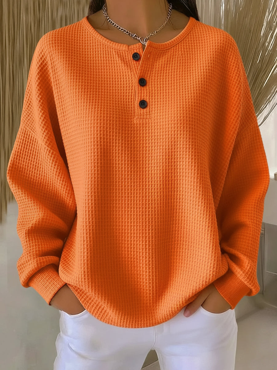 Claire | Cozy Waffle Henley Sweatshirt