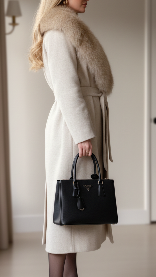 Elena | Coat with Faux Fur Collar and Belt