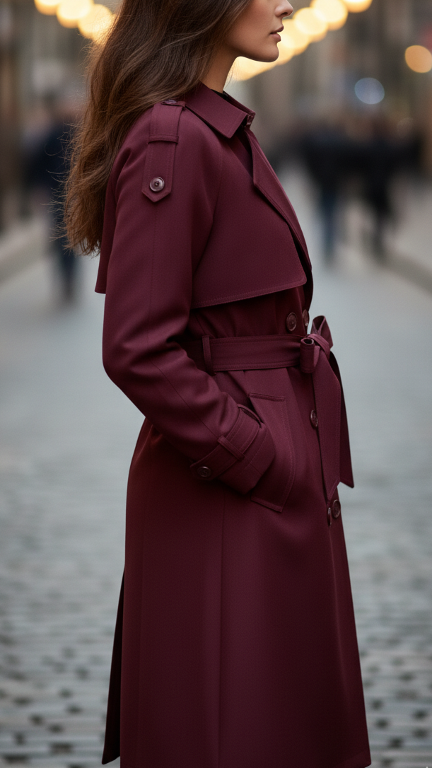 Elena Rouge | Double-Breasted Belted Trench Coat