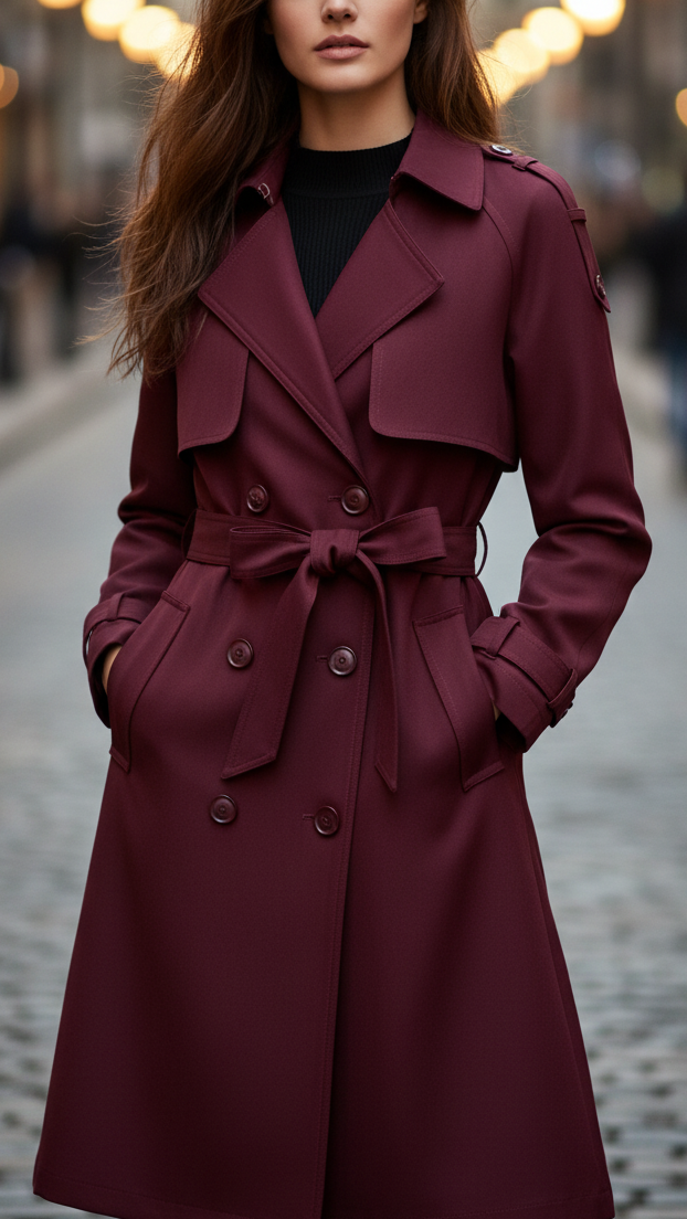 Elena Rouge | Double-Breasted Belted Trench Coat
