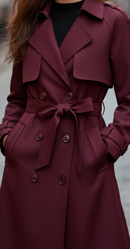 Elena Rouge | Double-Breasted Belted Trench Coat