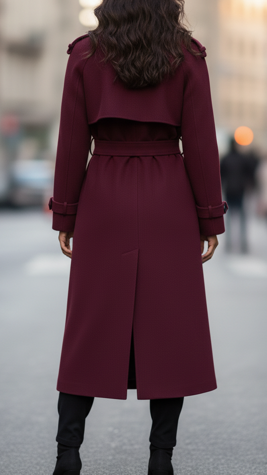 Elena | Structured Burgundy Trench Coat with Feminine Fit