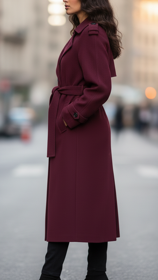 Elena | Structured Burgundy Trench Coat with Feminine Fit