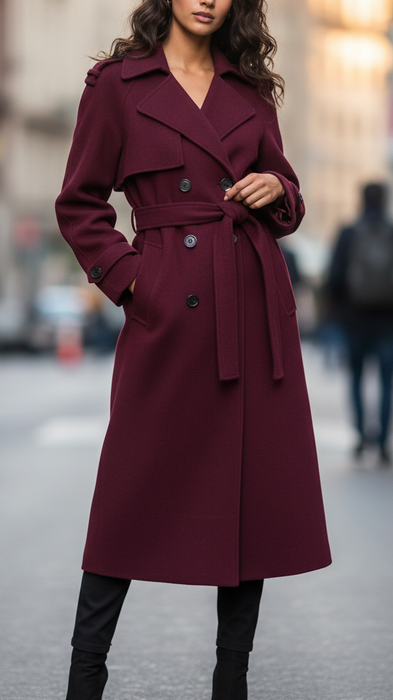 Elena | Structured Burgundy Trench Coat with Feminine Fit
