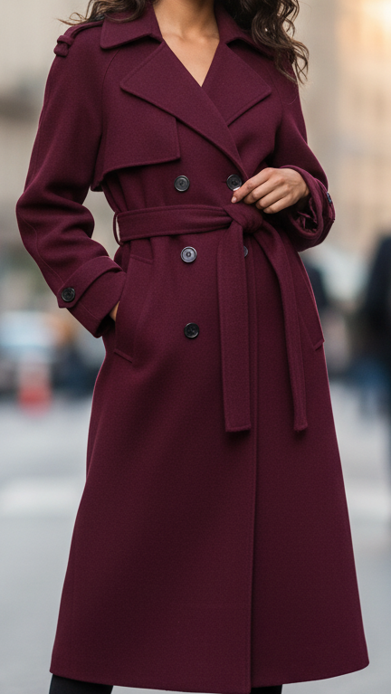 Elena | Structured Burgundy Trench Coat with Feminine Fit