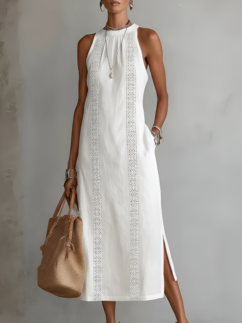 Jimena™ | Linen Midi Dress with Mandarin Collar