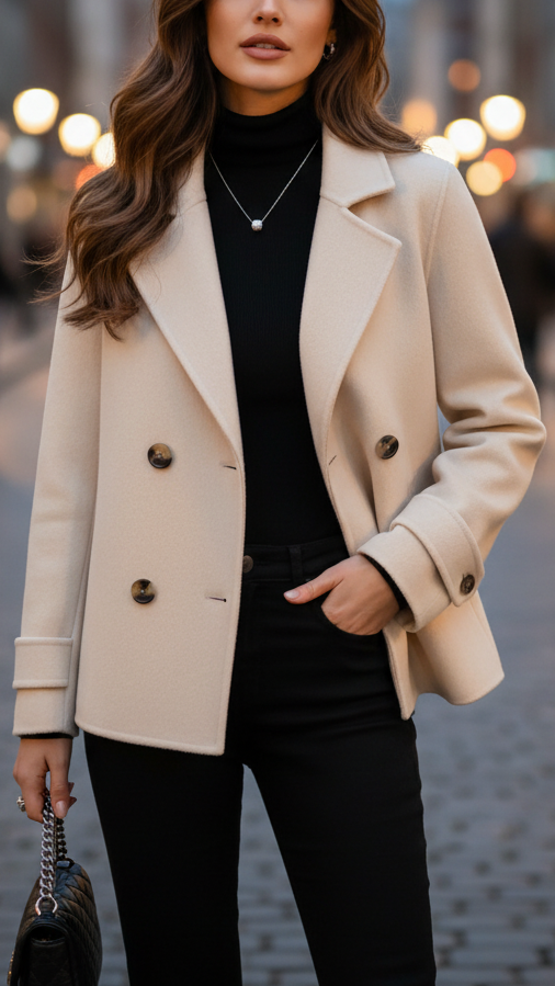 Ivory | Short Double-Breasted Coat