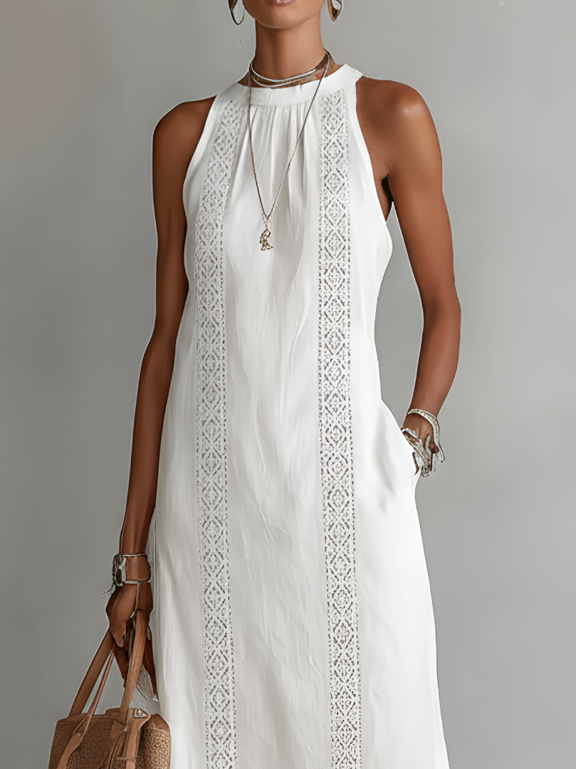 Jimena™ | Linen Midi Dress with Mandarin Collar