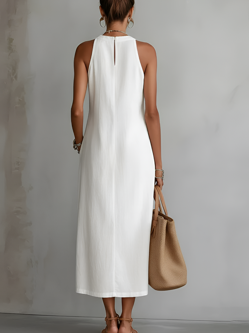 Jimena™ | Linen Midi Dress with Mandarin Collar