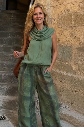 Runa™ | Sleeveless Top And Plaid Trousers Set